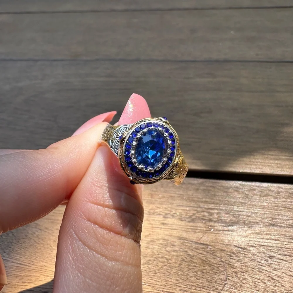 Unisex Silver Plated Blue Topaz Simulation Ring Size 11